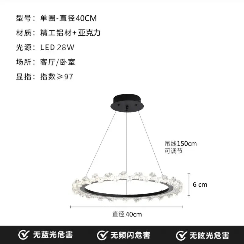Luxury Crystal Pendant Light LED Ring