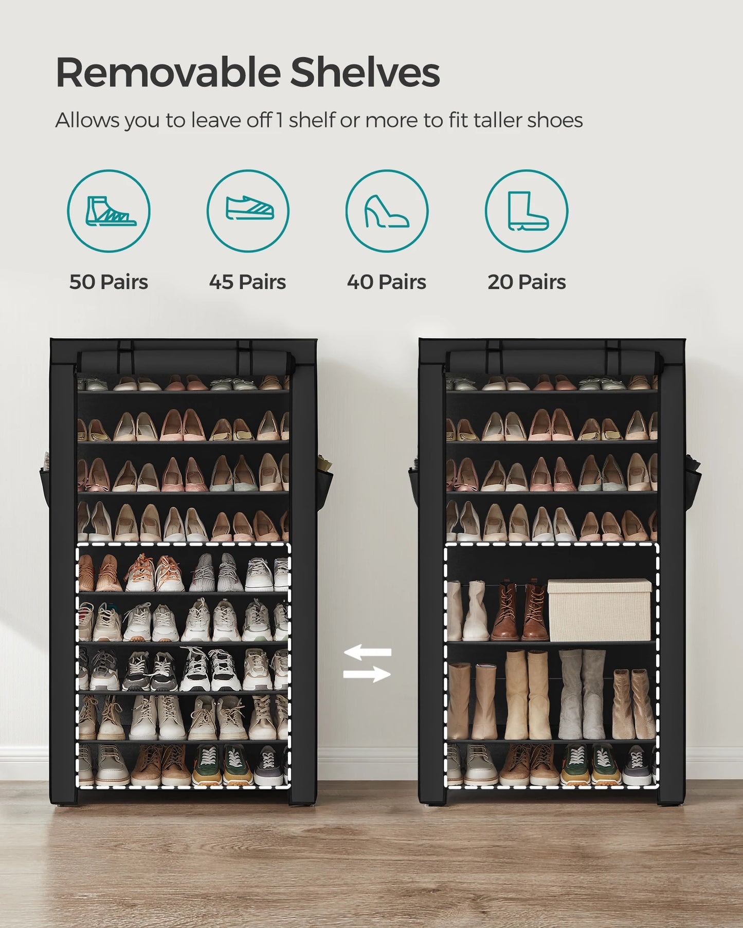 SONGMICS Shoe Rack, 9 Tier Shoe Organizer with Nonwoven Fabric Cover