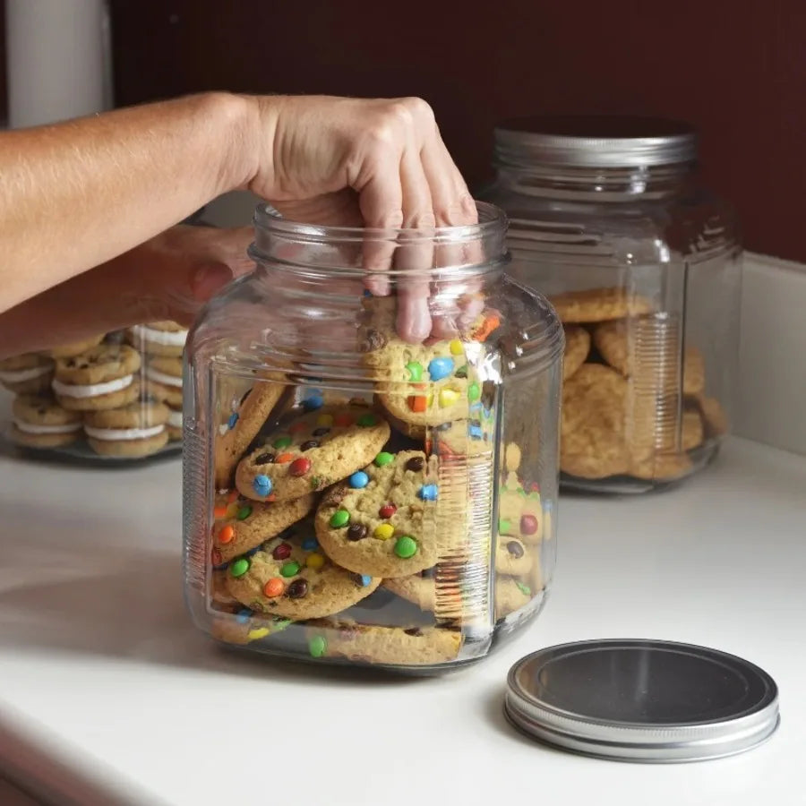Clear Glass Cookie Jar with Brushed Aluminum Lid