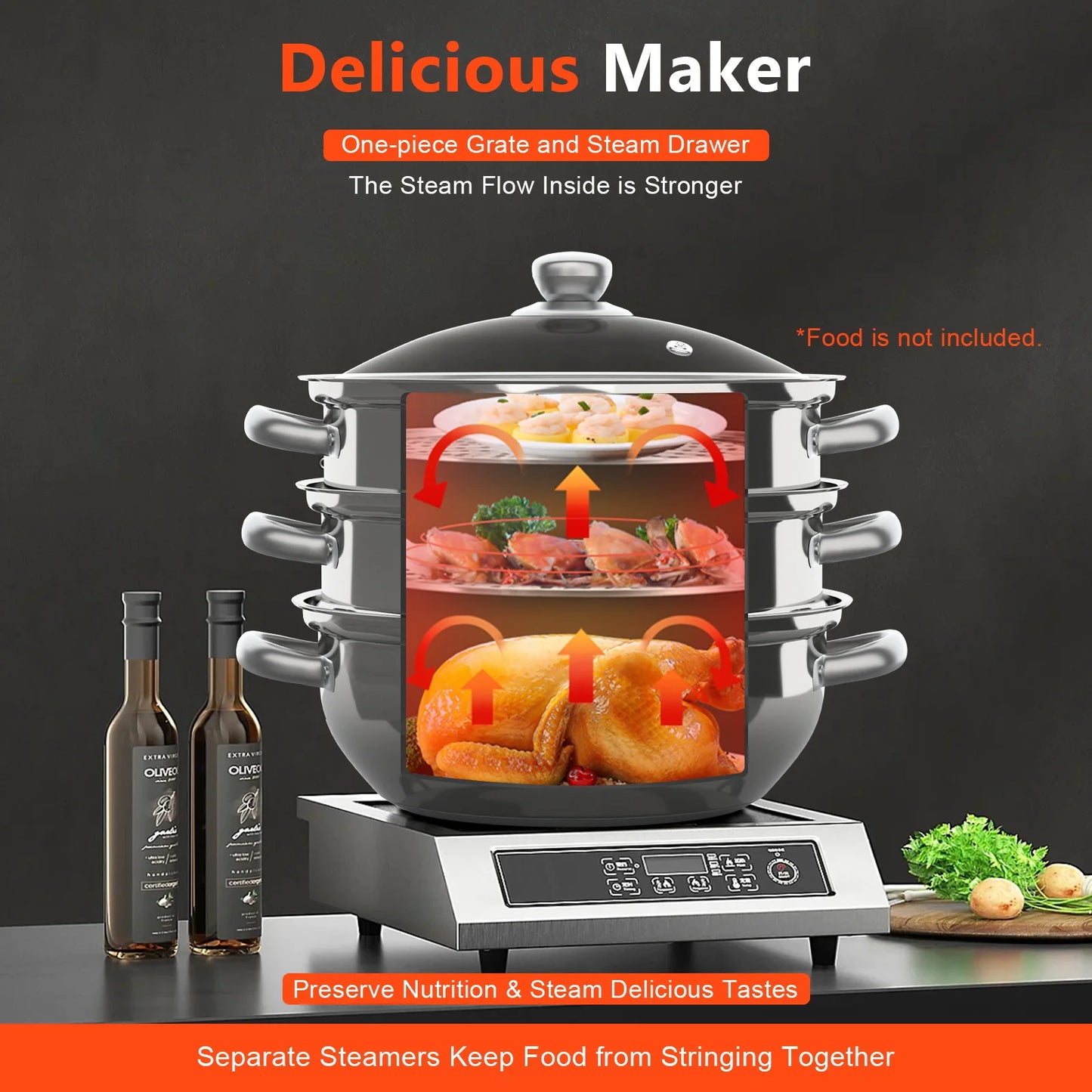 11 Inch Three Tier Stainless Steel Steamer with Glass Lid