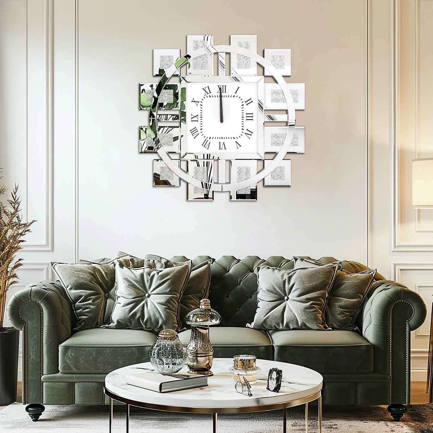 Irregular Large Crush Diamond Mirrored Wall Clock Design