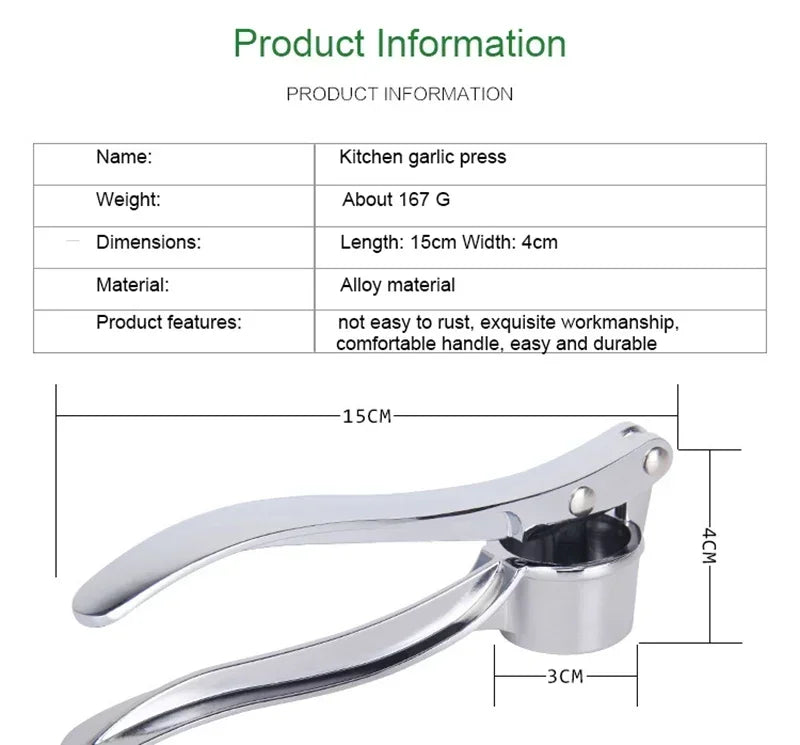 Stainless steel manual small garlic press