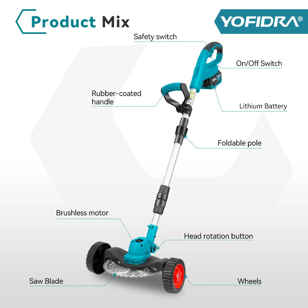 YOFIDRA 9 Inch Brushless Electric Lawn Mower 3000W мощность