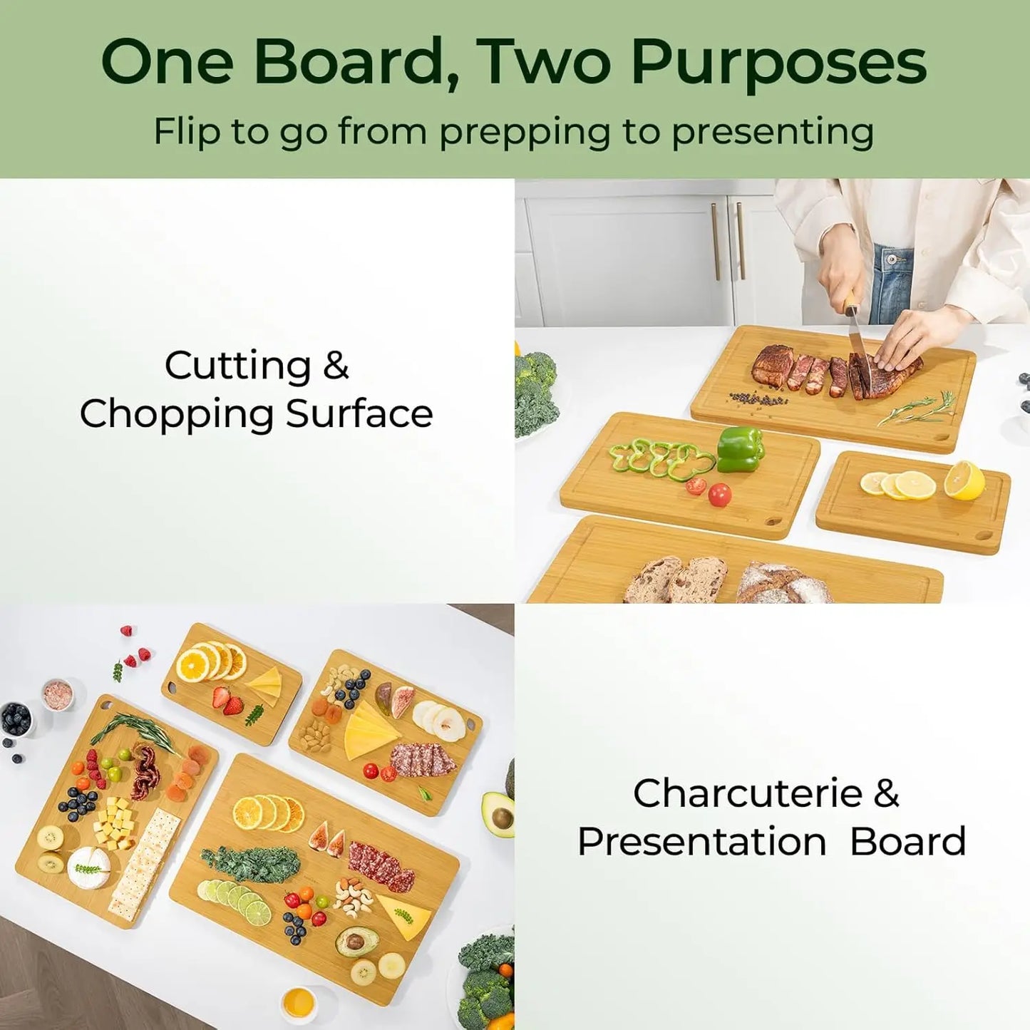Carbonized Bamboo Cutting Boards Set For Kitchen Prep