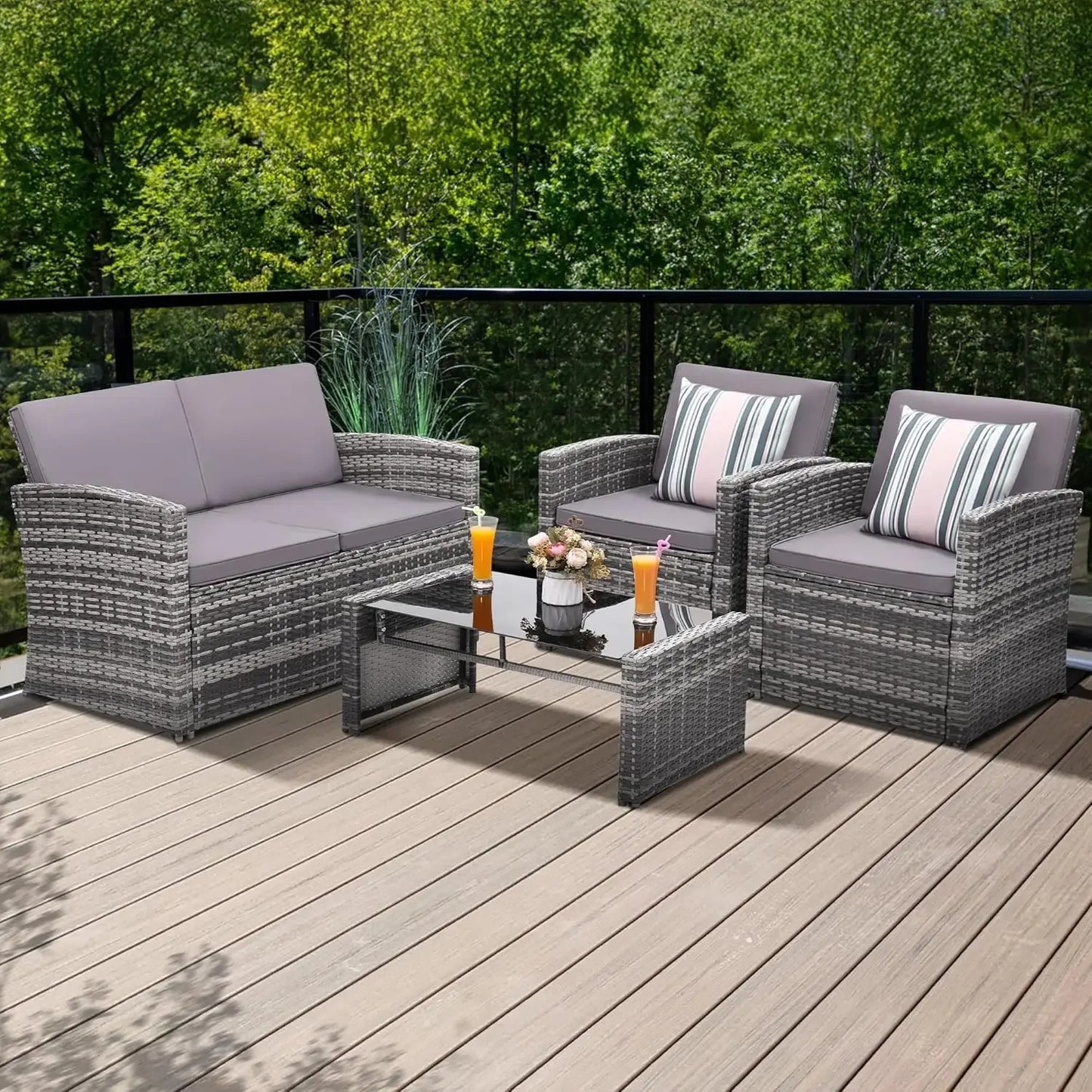 4 Pieces Patio Conversation Set,