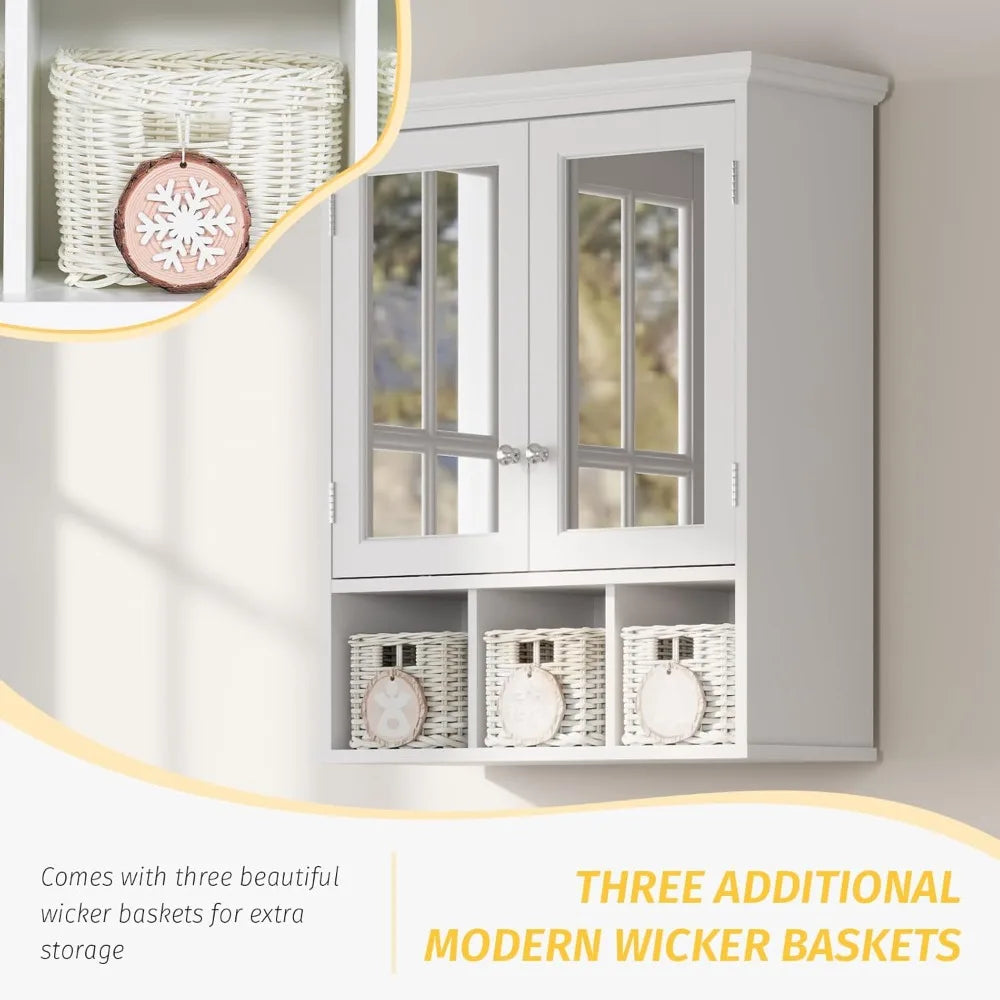 Over-the-Toilet Wall Cabinet With Mirror For Bathroom Storage Organization Solutions