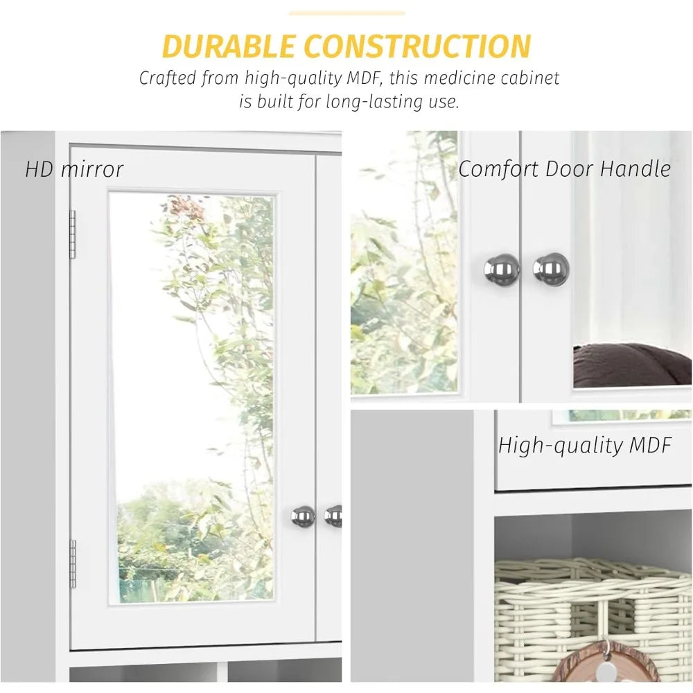 Over-the-Toilet Wall Cabinet With Mirror For Bathroom Storage Organization Solutions
