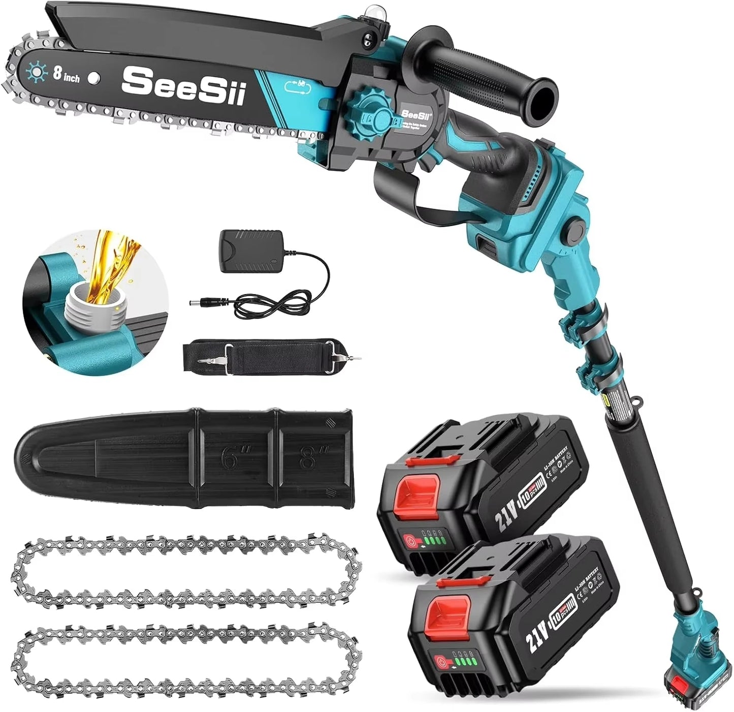 Seesii 2-IN-1 Brushless Pole Saw 8'' Cordless Electric Saws