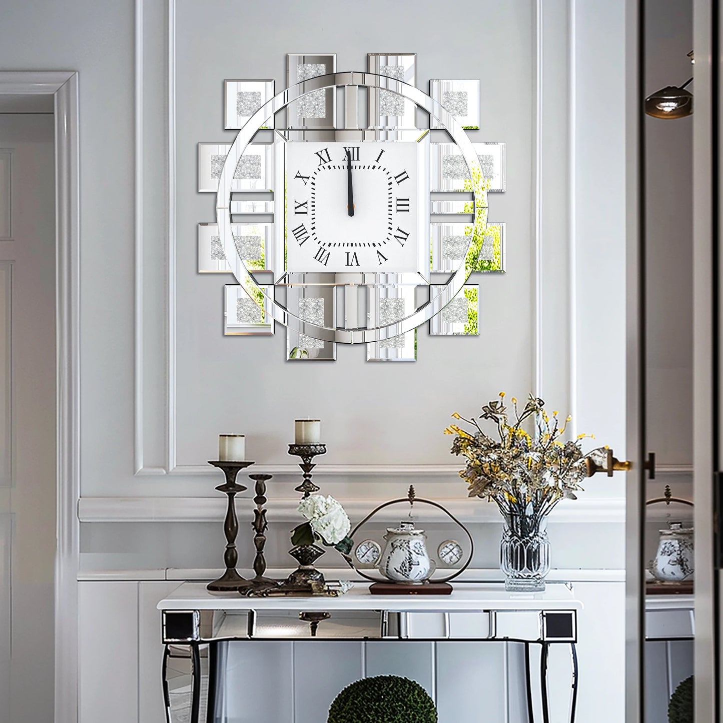 Irregular Large Crush Diamond Mirrored Wall Clock Design