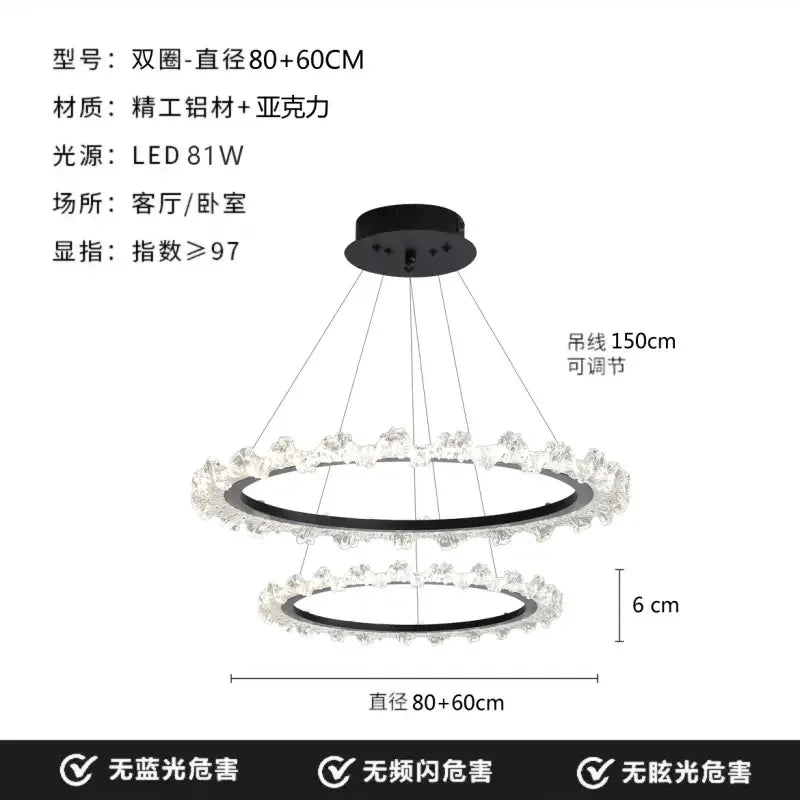 Luxury Crystal Pendant Light LED Ring