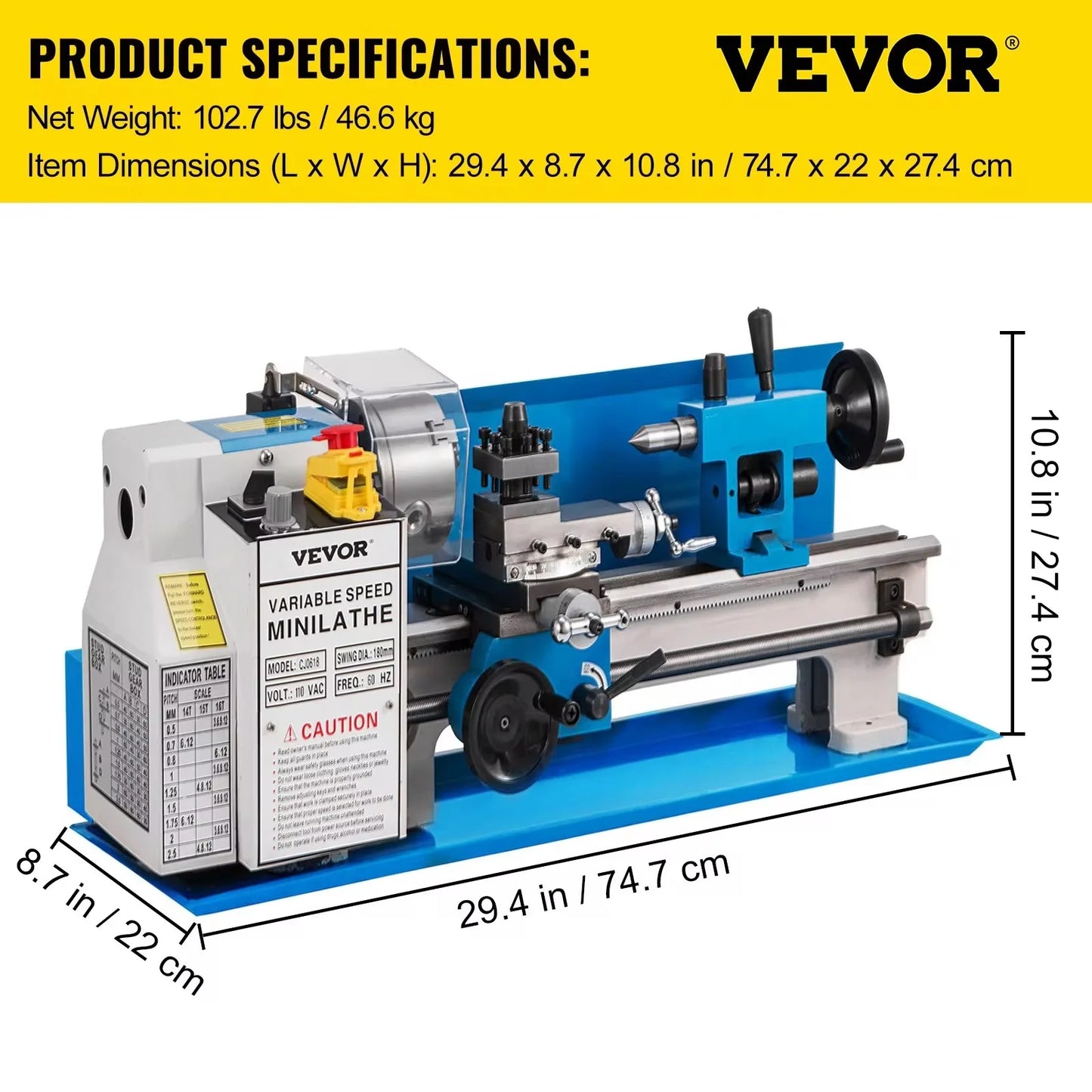 VEVOR Metal Mini Lathe 7"X14 Inch 550W