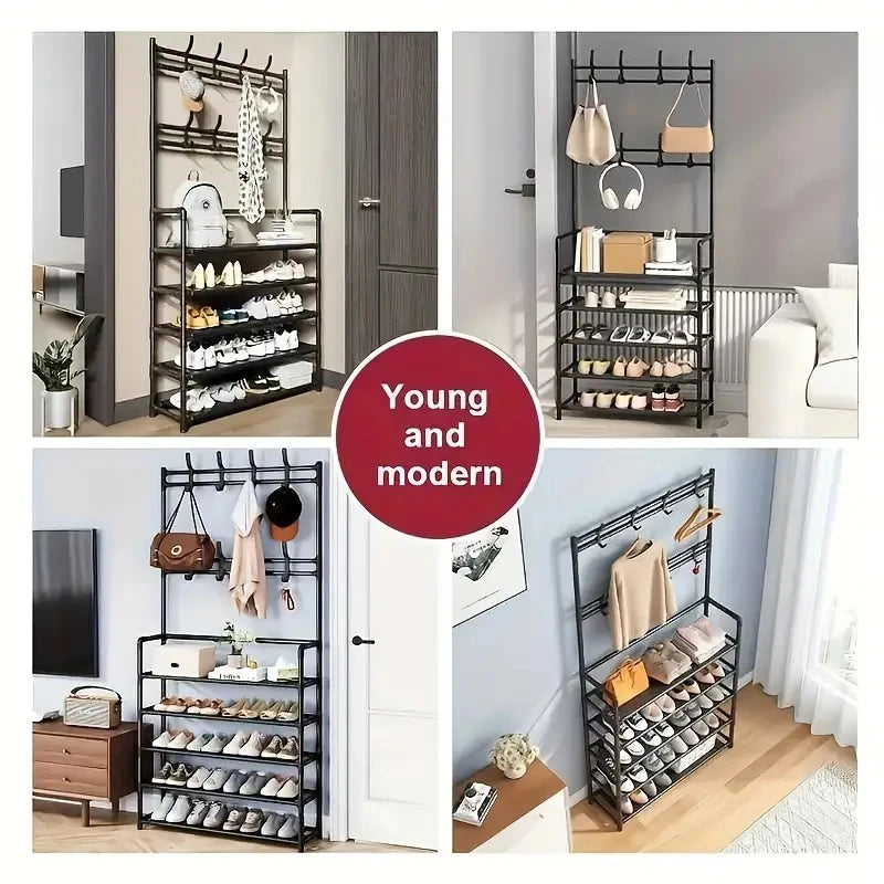 Hign-concerned Space-Saving Entryway Coat Rack And Shoe Storage Organizer For Hallways