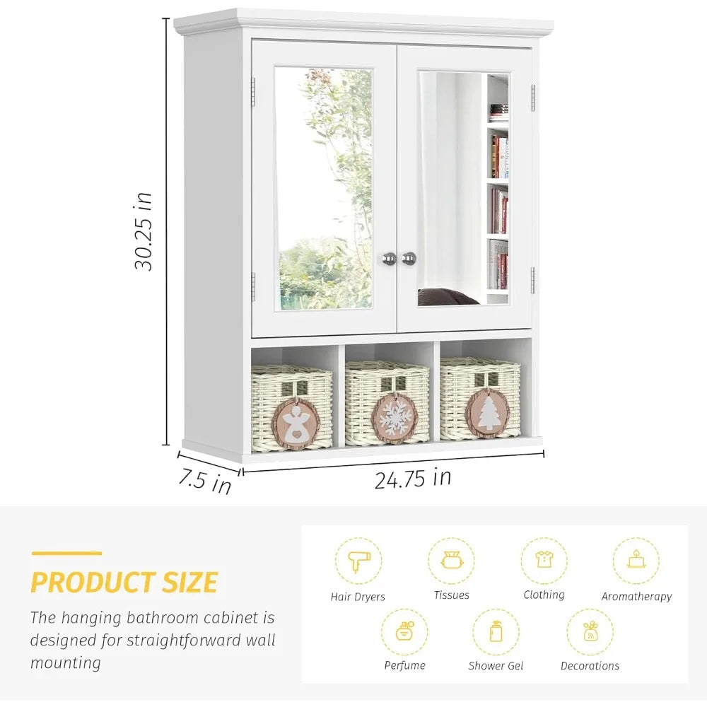 Over-the-Toilet Wall Cabinet With Mirror For Bathroom Storage Organization Solutions