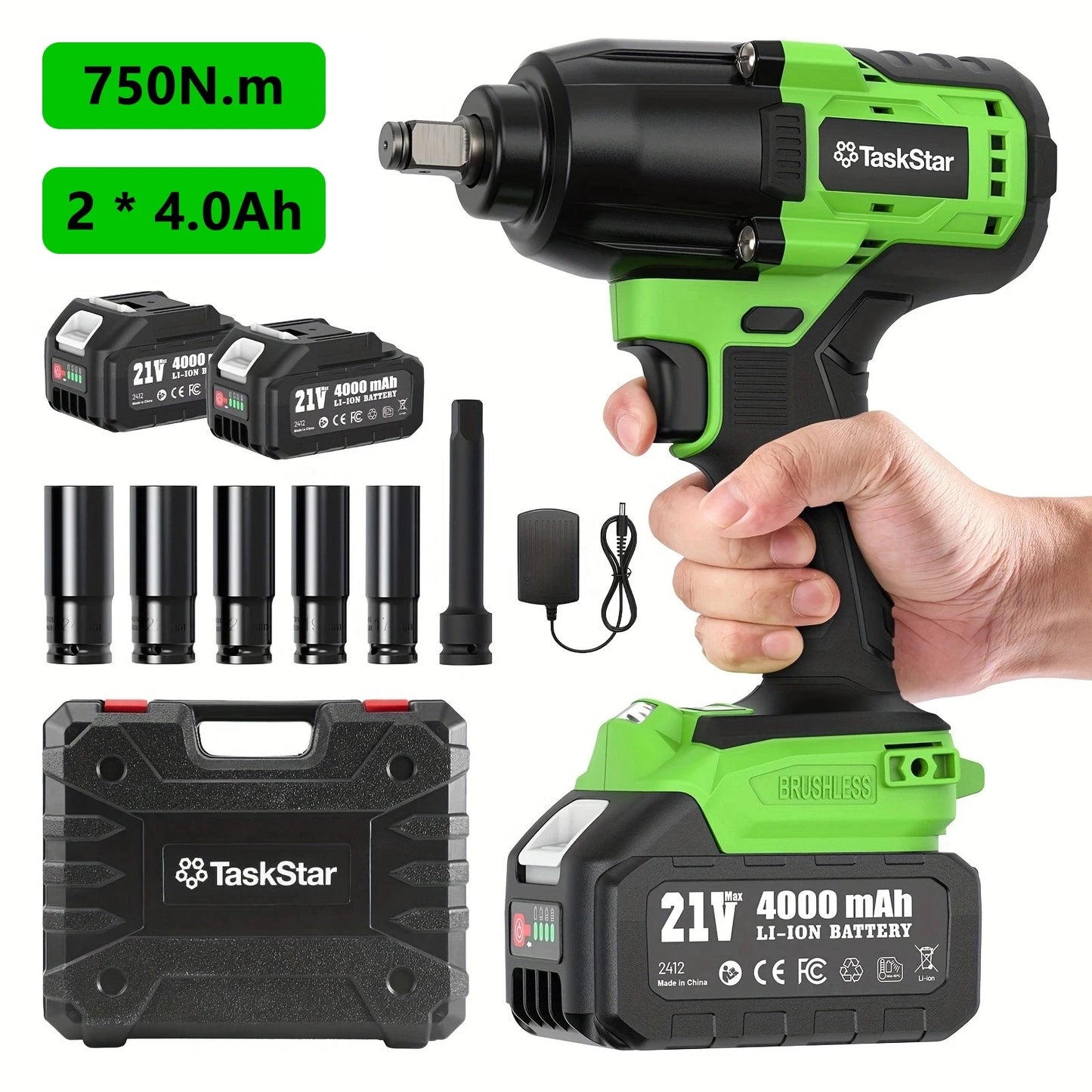 TaskStar 750N.m/1000N.m/1600N.m/2000N.m Cordless Impact Wrench
