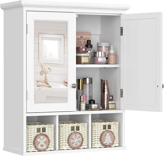Over-the-Toilet Wall Cabinet With Mirror For Bathroom Storage Organization Solutions