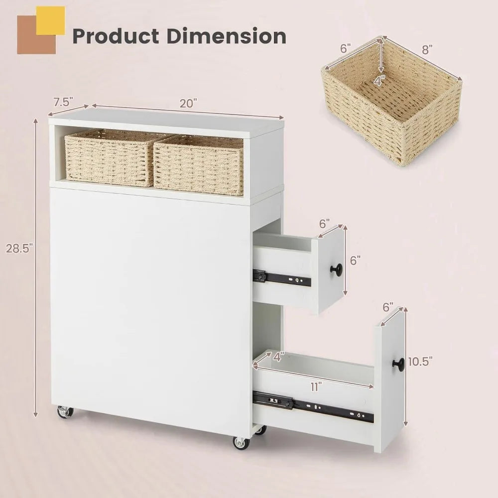 Narrow Rolling Bathroom Storage Cabinet