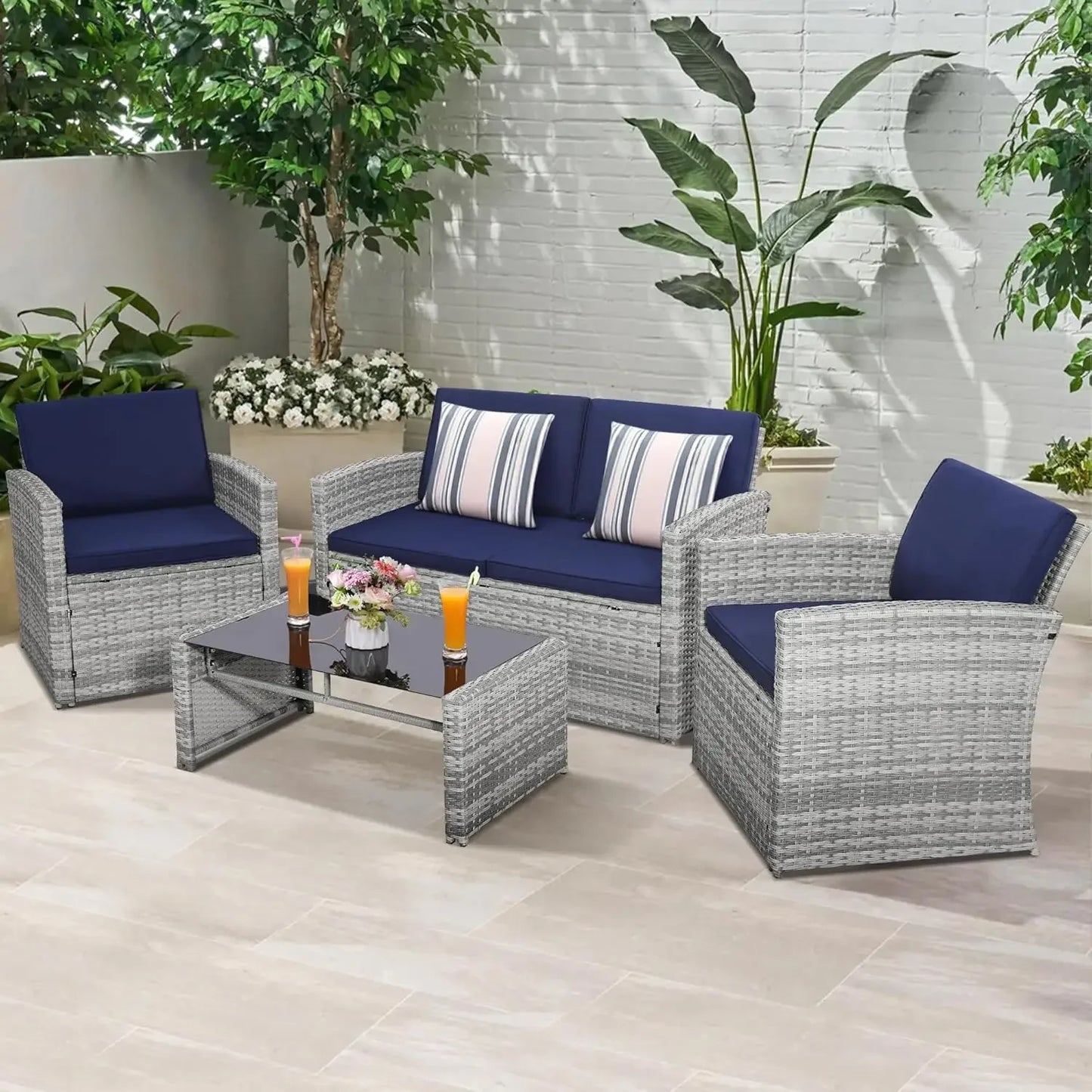 4 Pieces Patio Conversation Set,