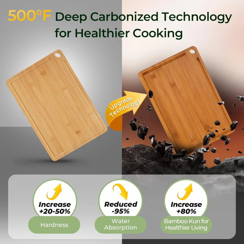 Carbonized Bamboo Cutting Boards Set For Kitchen Prep