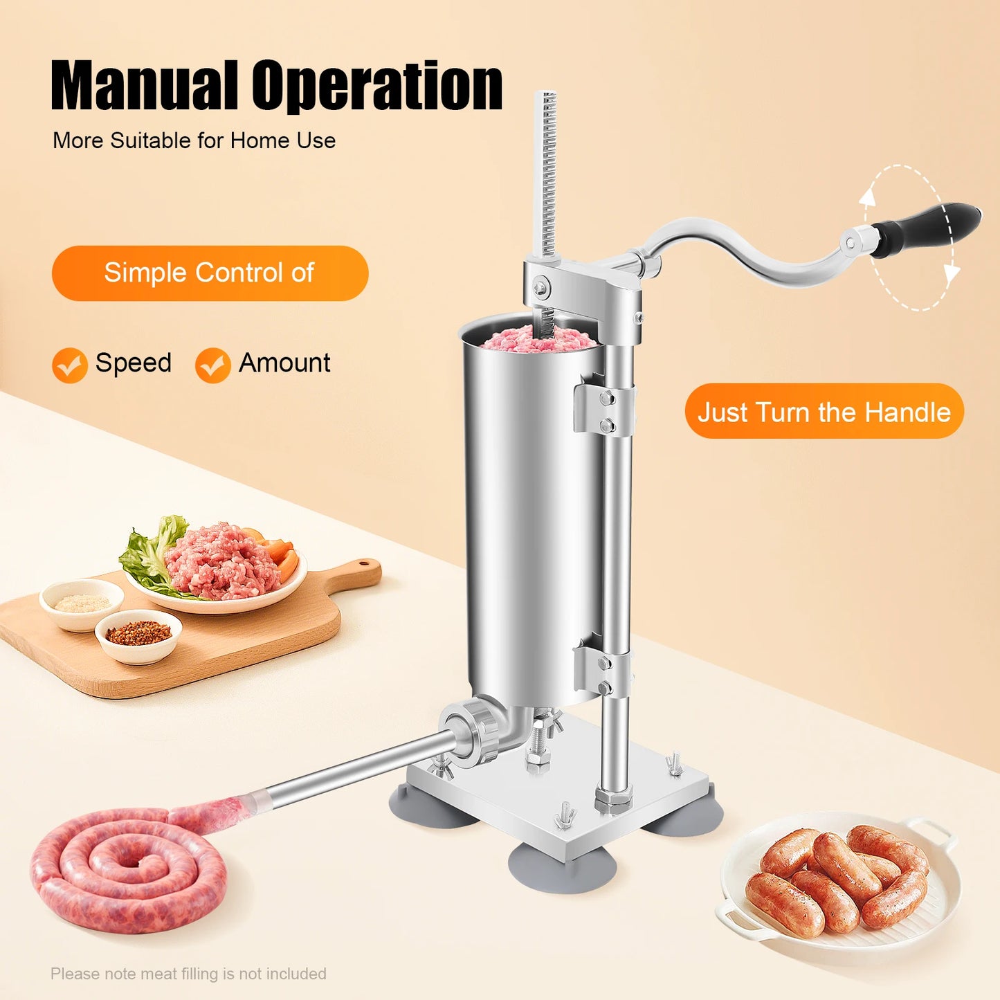3L/6lbs　Stainless Steel Sausage Maker Filling Sausage Filler Meat Tools