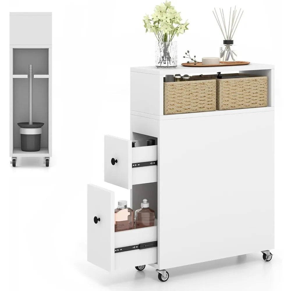 Narrow Rolling Bathroom Storage Cabinet