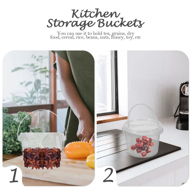 10 Pcs Plastic Storage Buckets Kitchen Containers Empty Bucket Clear Container Household Items Sealed Lid Portable