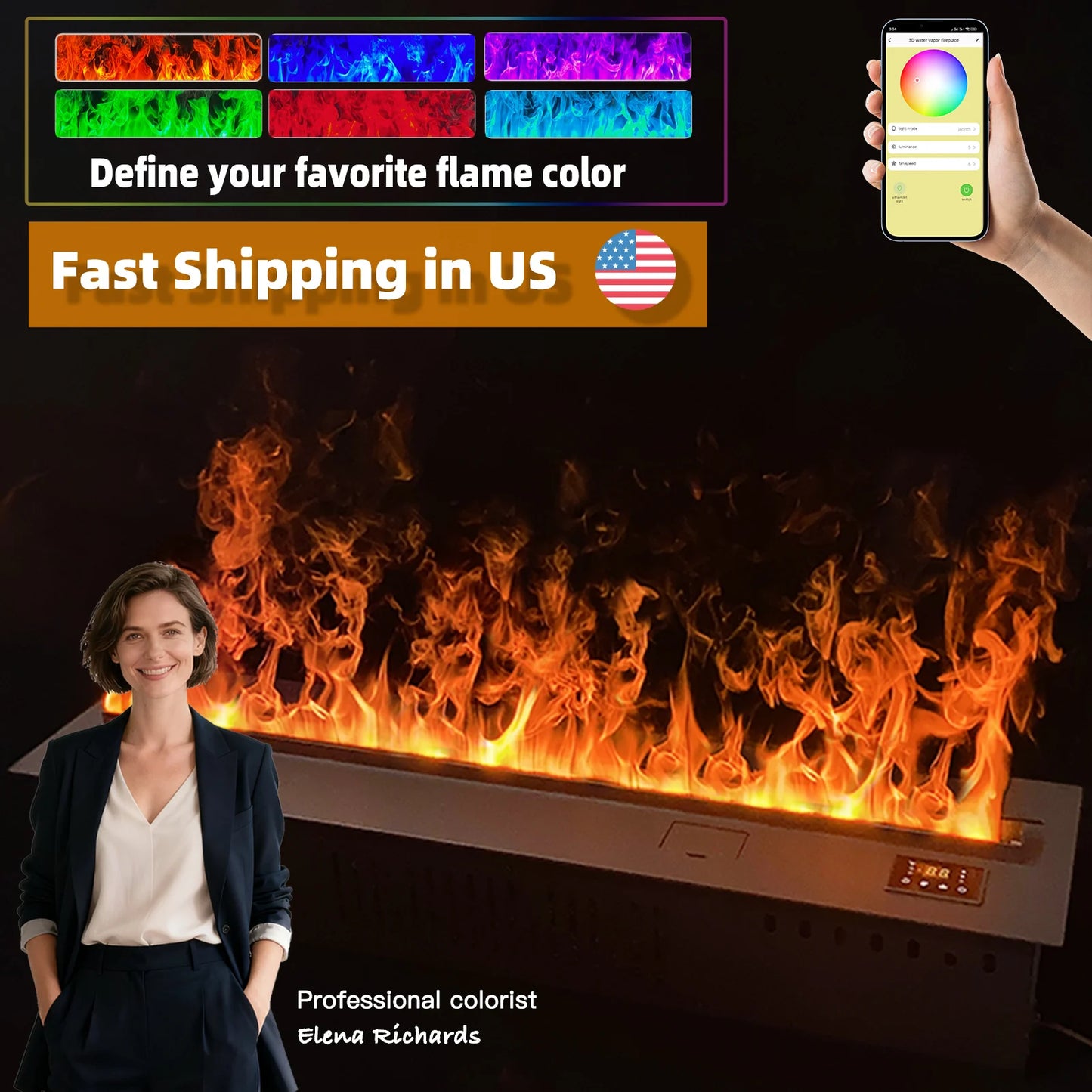 App Remote Control 3D Water Vapor Fireplace