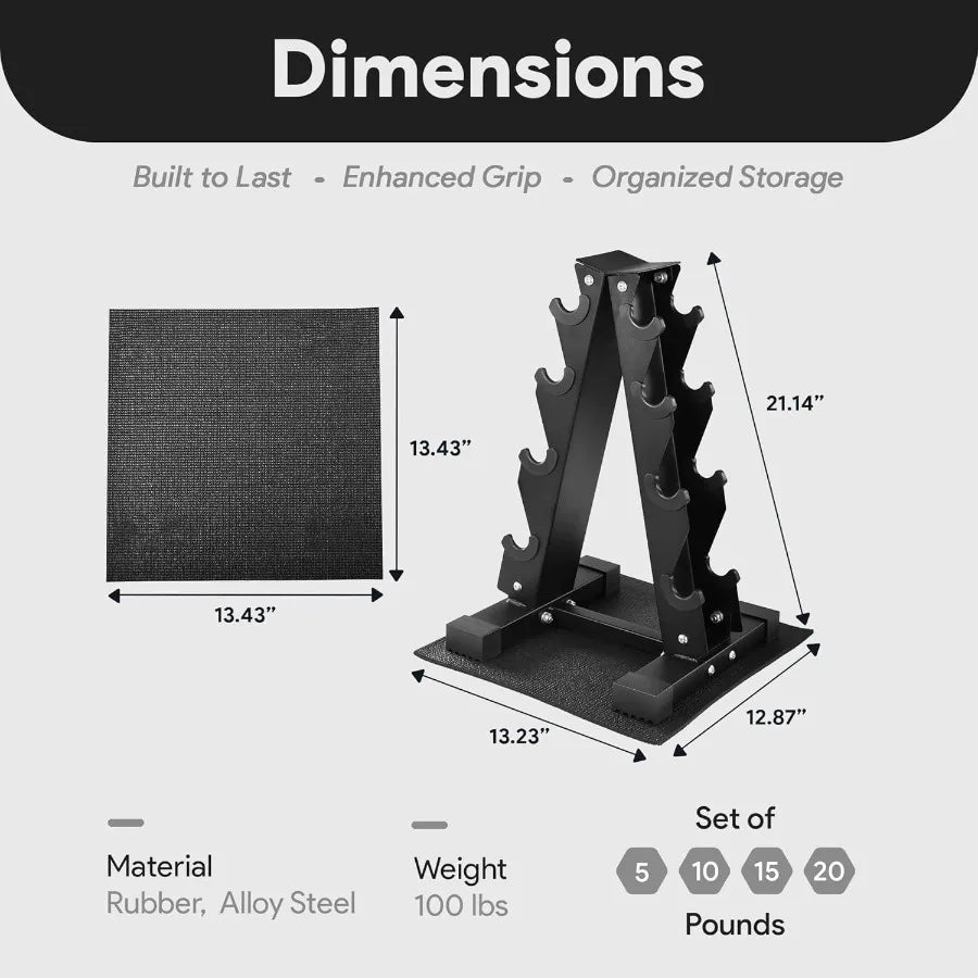 XMSJ Rubber Coated Hex Dumbbell Set With Storage Rack