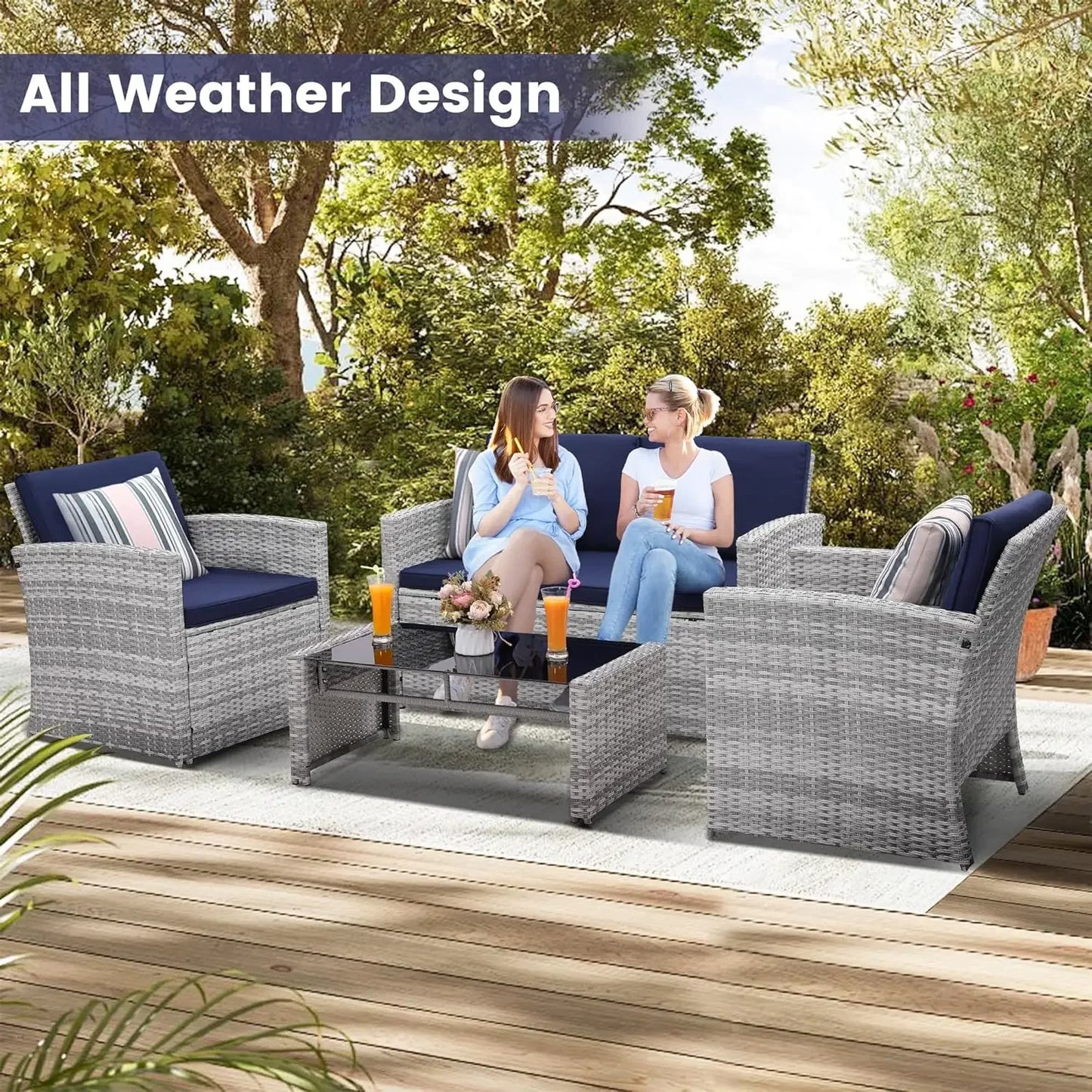 4 Pieces Patio Conversation Set,