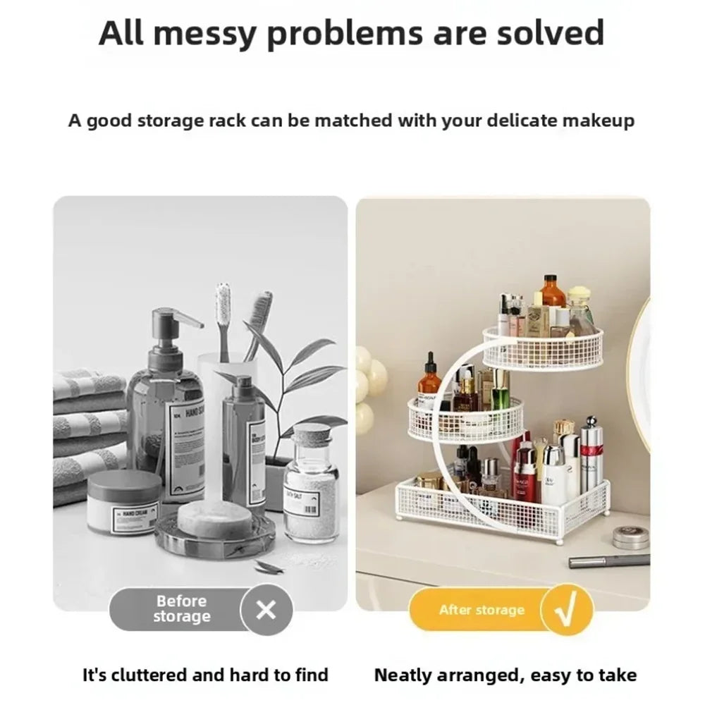 Hign-concerned Metal Makeup Storage Rack for Efficient Countertop Organization and Cosmetic Tools
