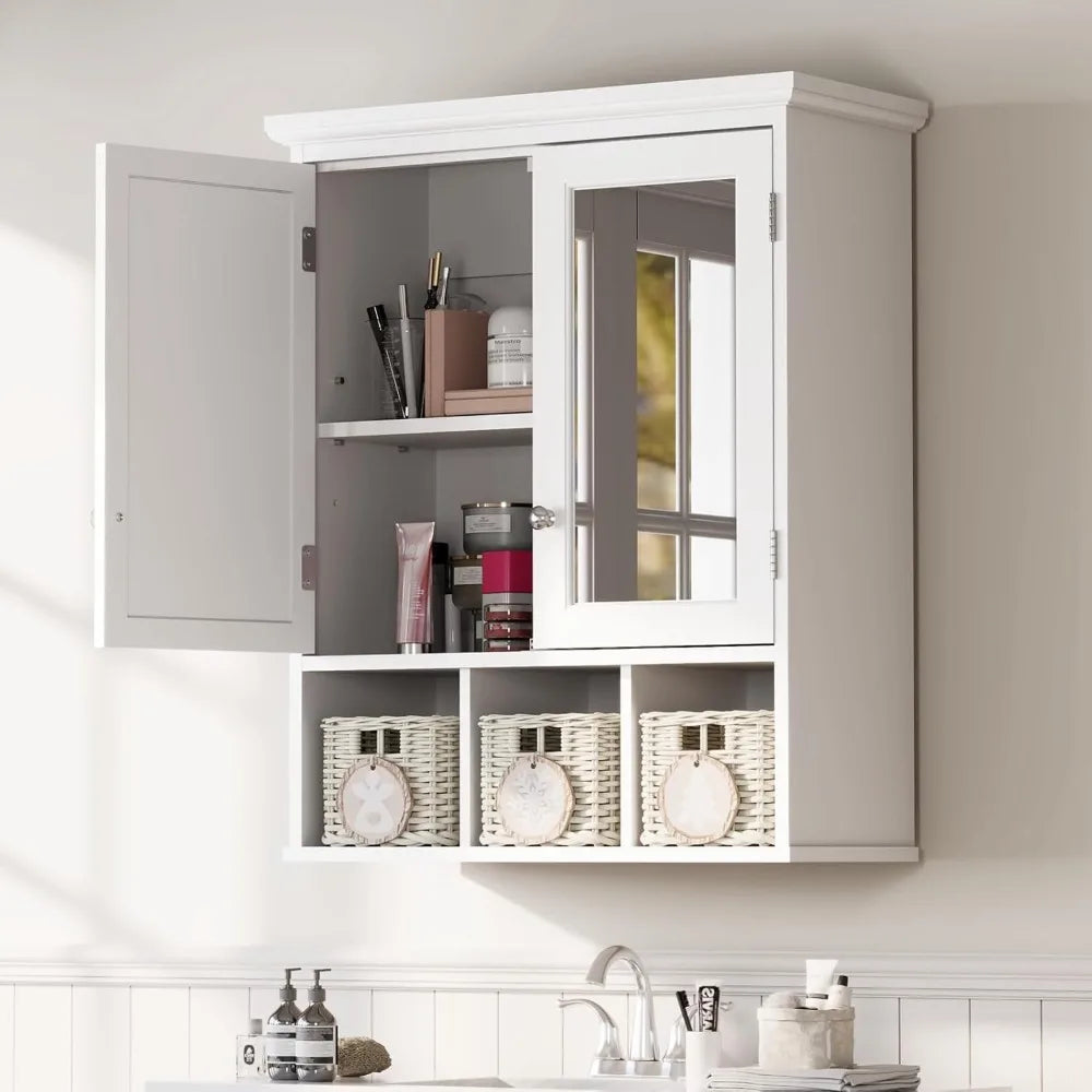 Over-the-Toilet Wall Cabinet With Mirror For Bathroom Storage Organization Solutions