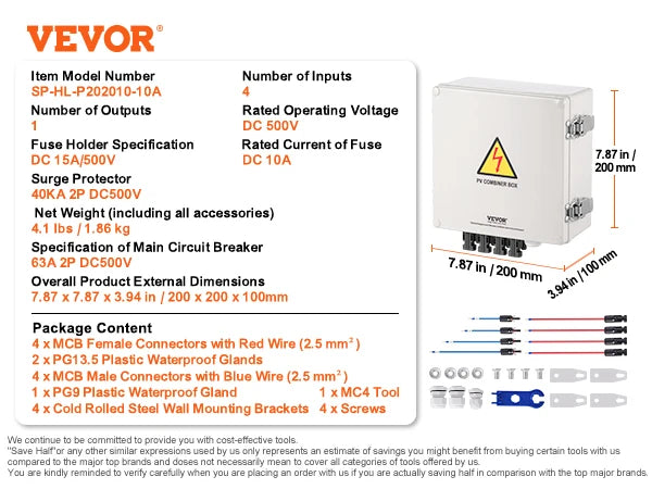 VEVOR PV Combiner Box 4 String / 6 String