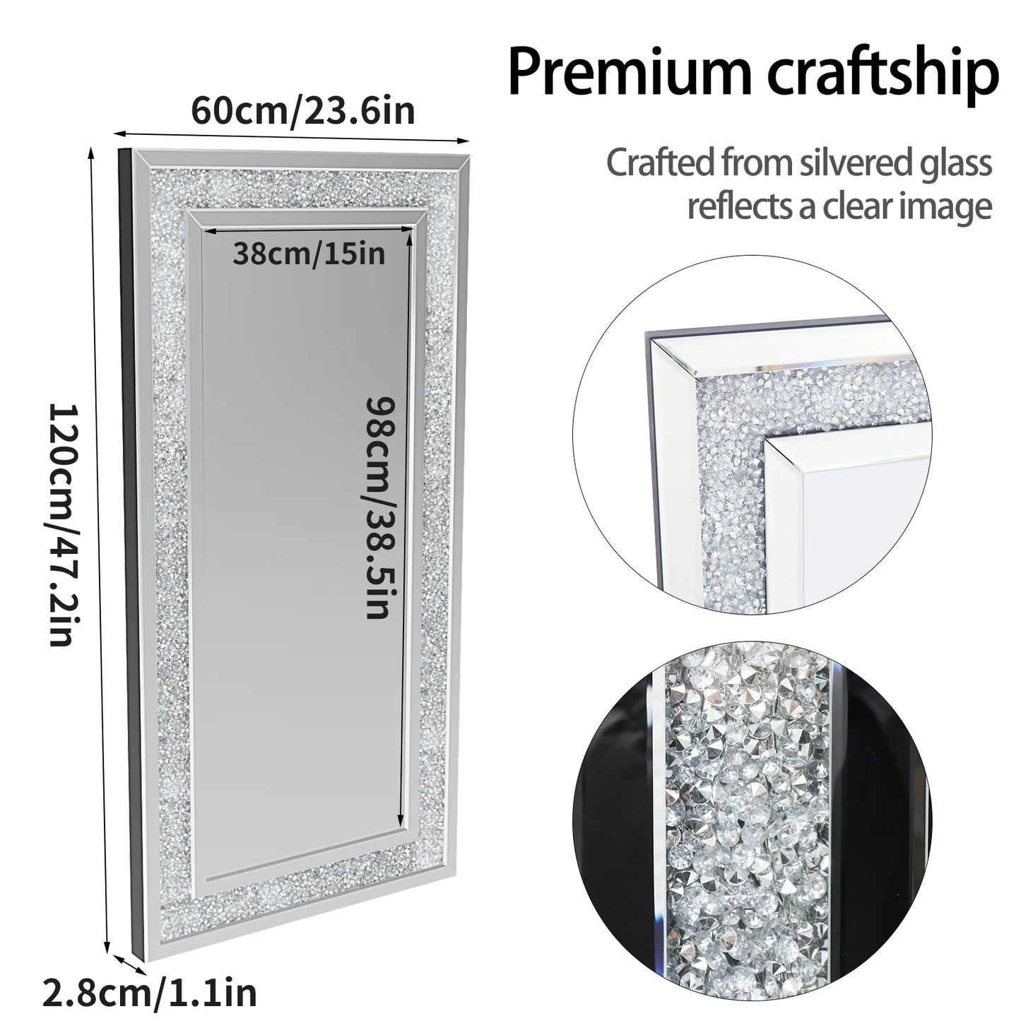 XXXL Large Charming Diamond Decorative Wall Mirror