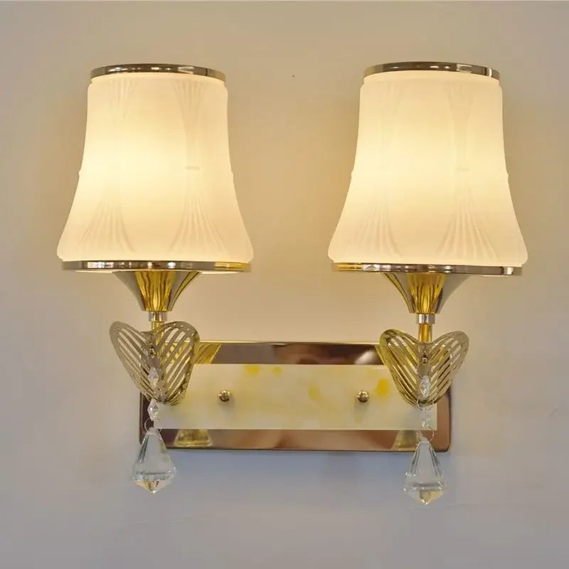 Modern Minimalist Crystal Bedside Wall Sconce Lamp In Iron Finish For Bedroom Or Living Room