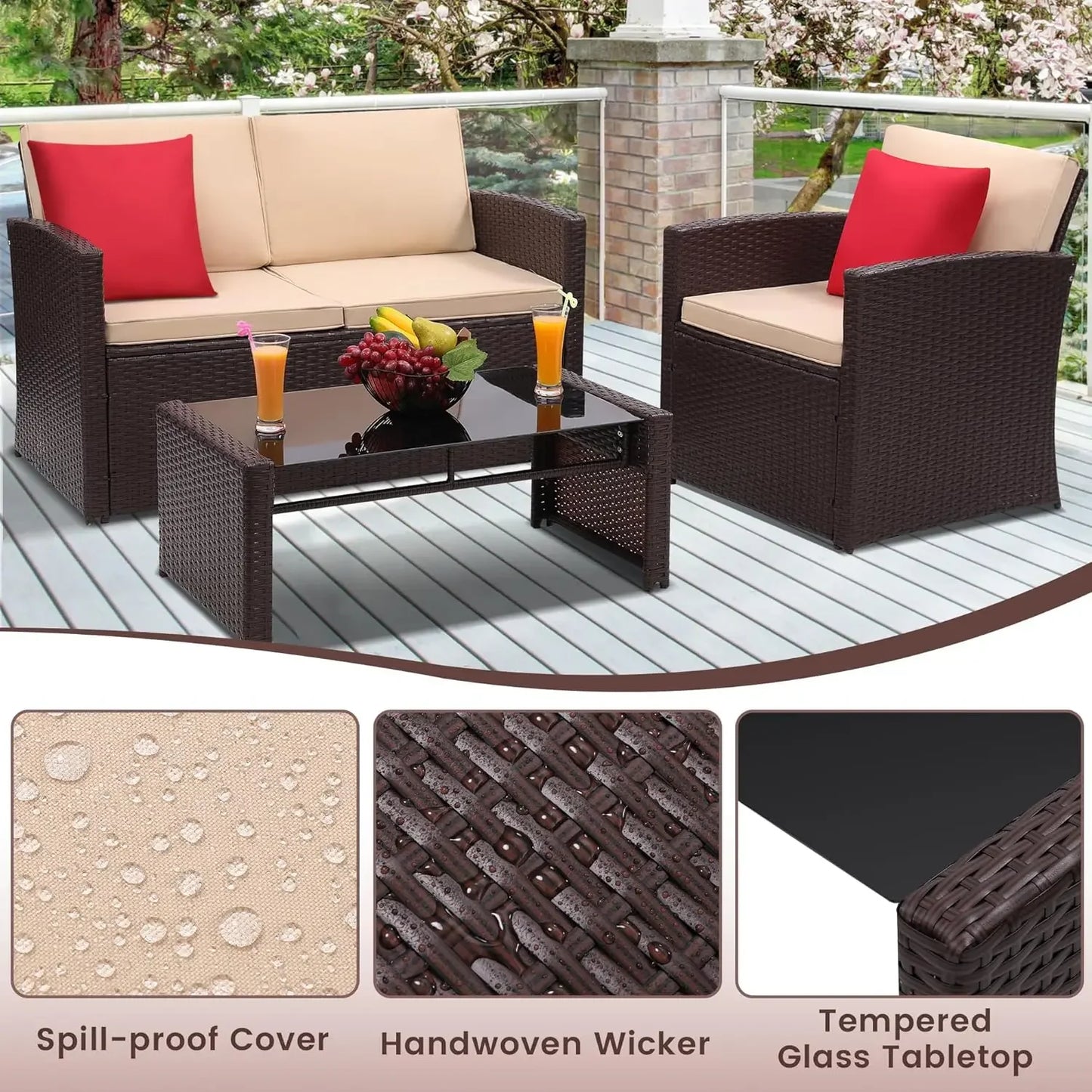 4 Pieces Patio Conversation Set,