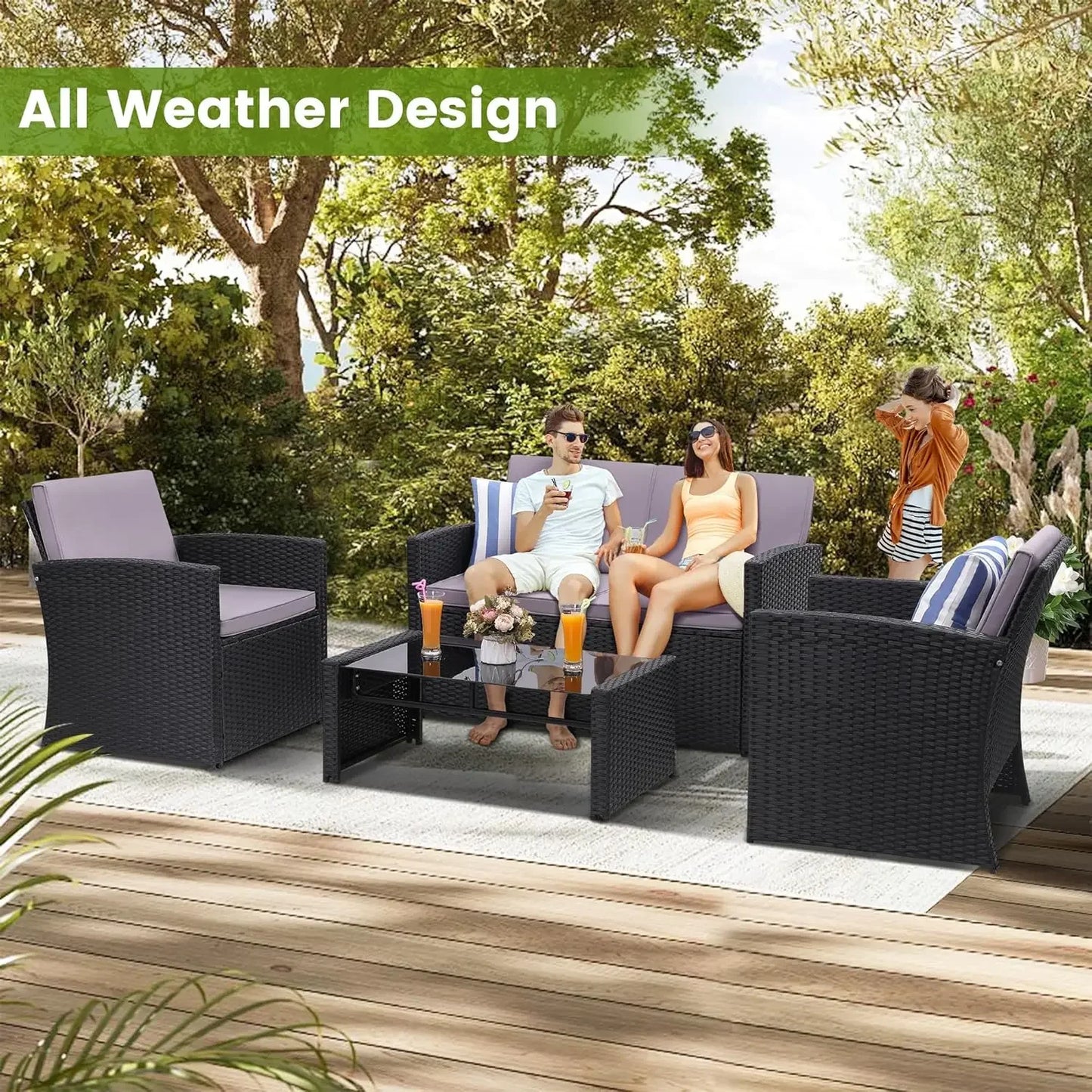 4 Pieces Patio Conversation Set,