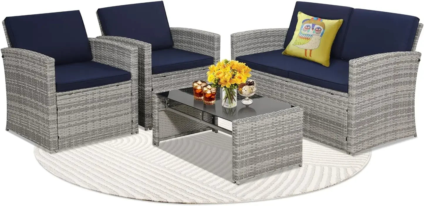 4 Pieces Patio Conversation Set,