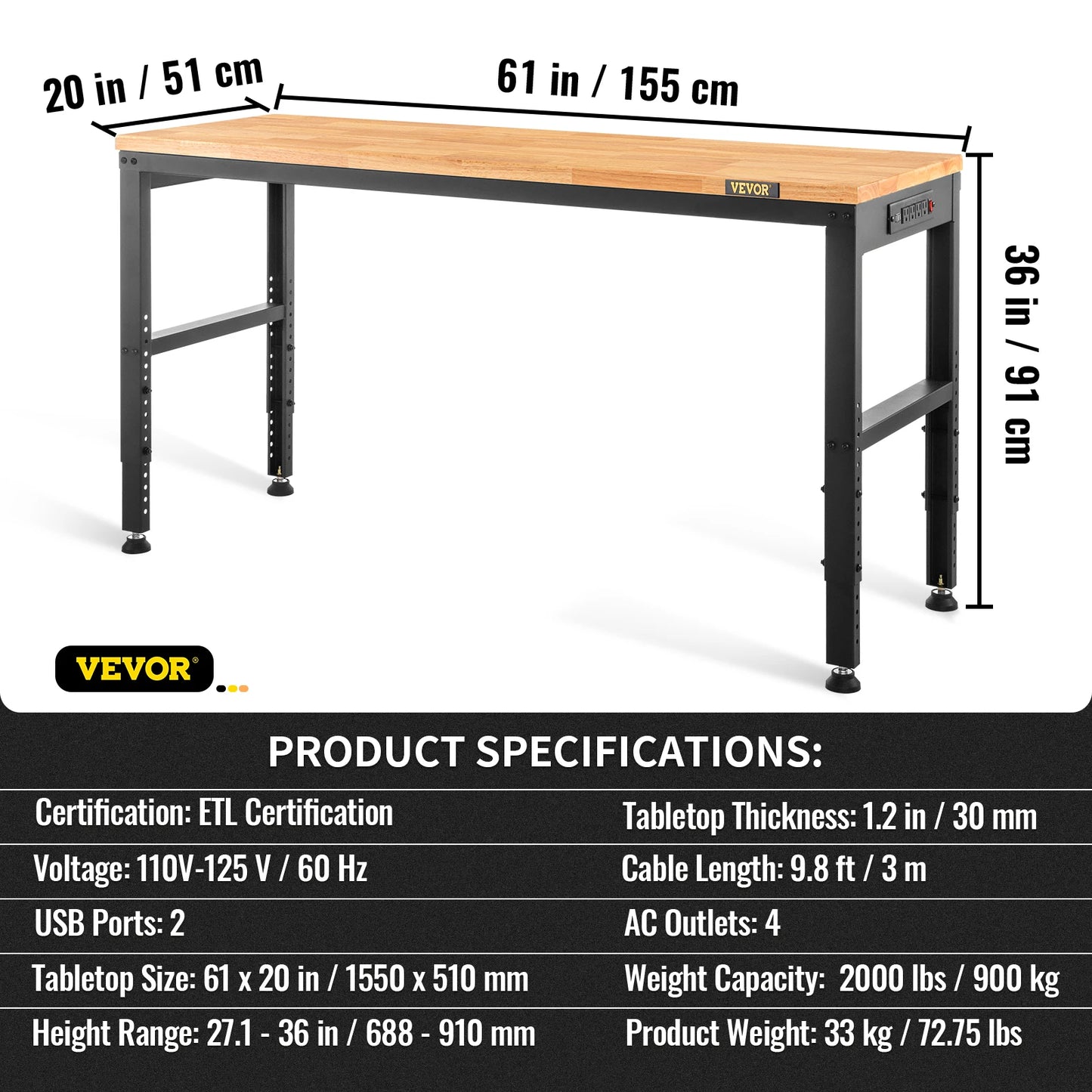 VEVOR Multi Adjustable Workbench