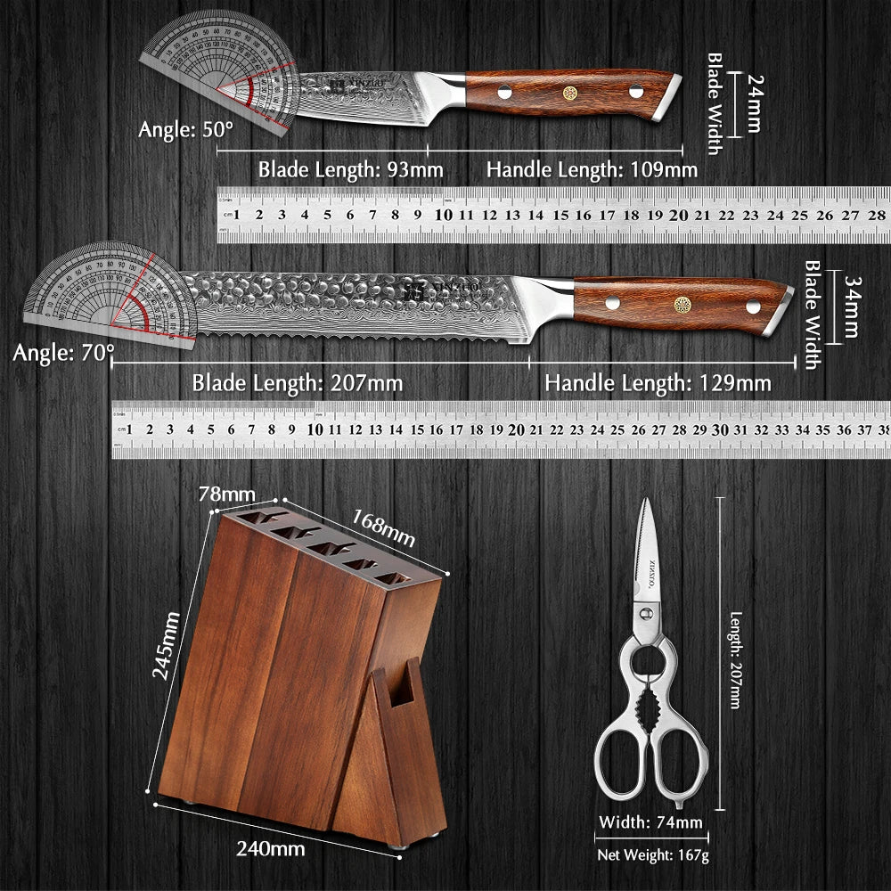 XINZUO 7PCS Damascus Kitchen Knives Set