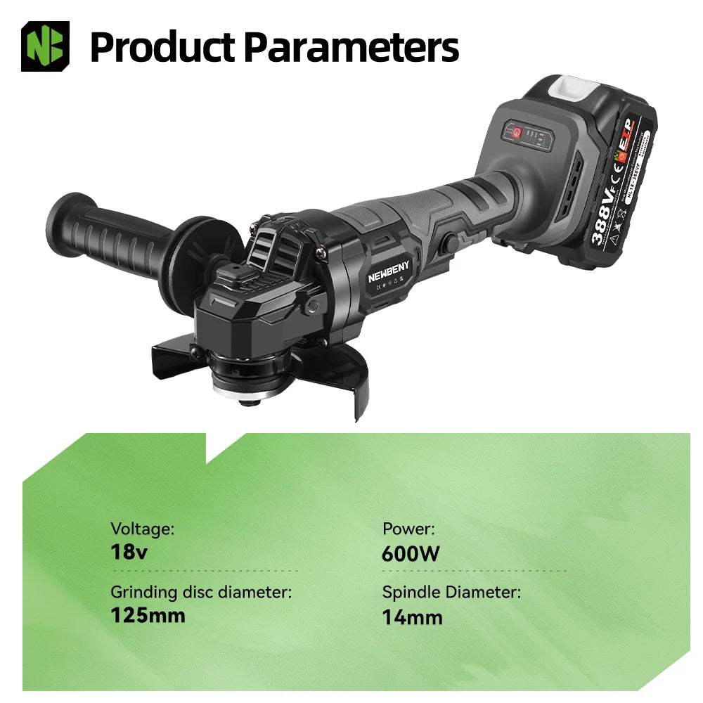NEWBENY 125mm Brushless Cordless Electric Angle Grinder