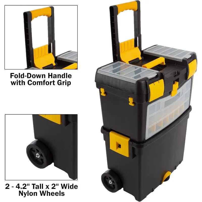 Rolling Tool Box with Wheels and Removable Organizer