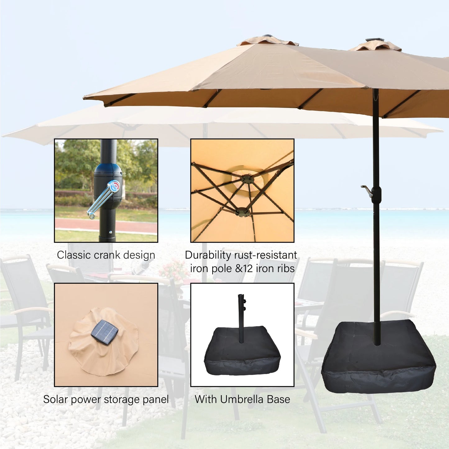 Double Sided Patio Umbrella With Solar Lights