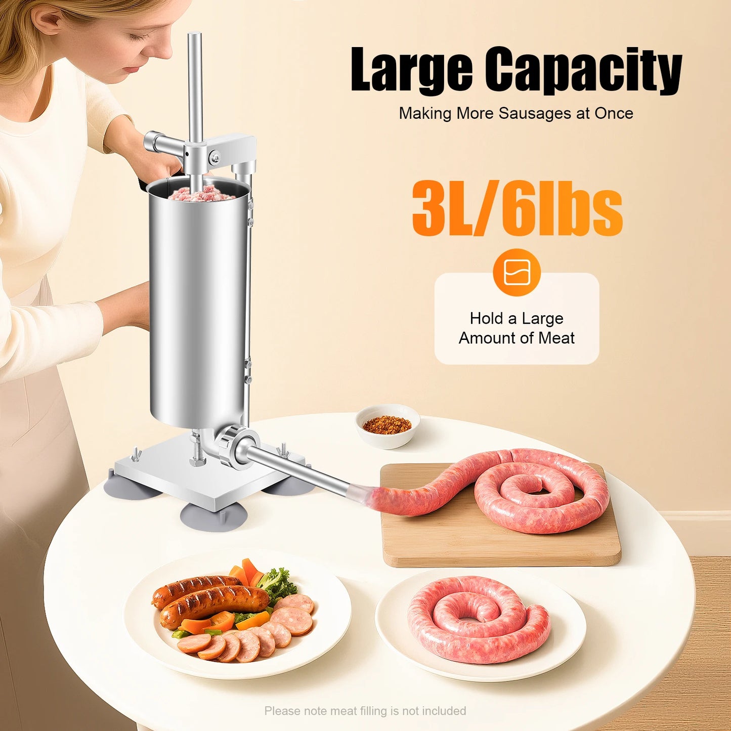3L/6lbs　Stainless Steel Sausage Maker Filling Sausage Filler Meat Tools