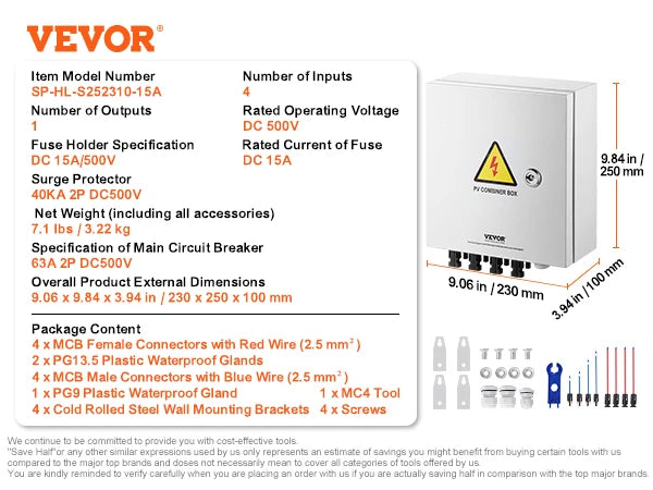 VEVOR PV Combiner Box 4 String / 6 String