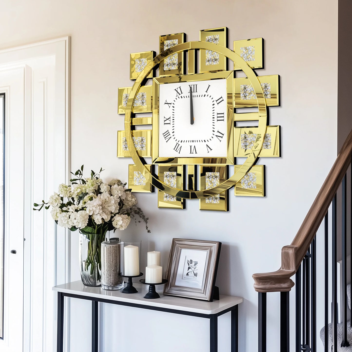 Irregular Large Crush Diamond Mirrored Wall Clock Design
