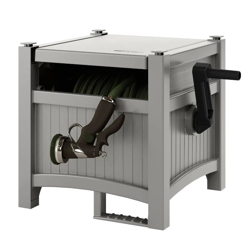 Suncast 100 Feet Hose Hideaway Reel Gray Durable Storage