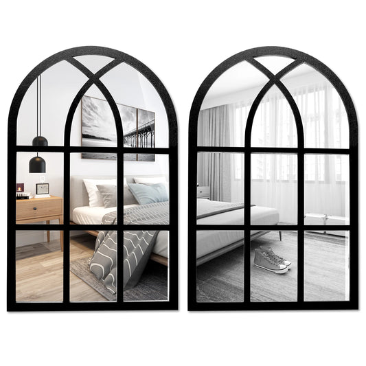 2Pcs Window Wall Mirror for Wall Decor Vintage Rustic Arched