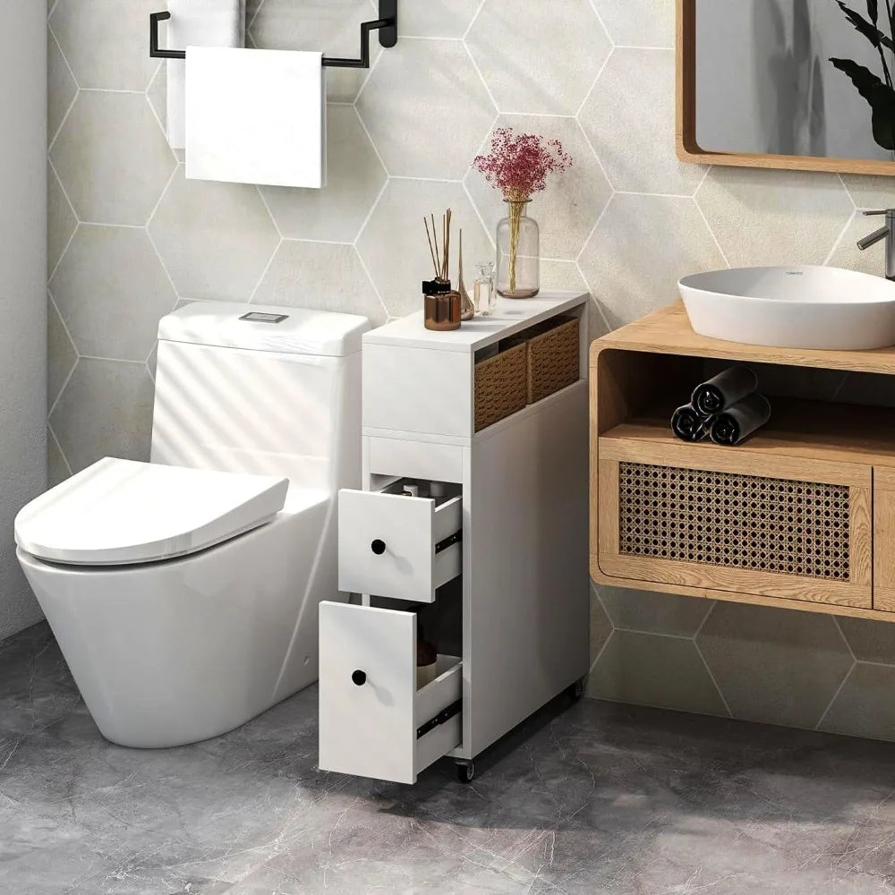 Narrow Rolling Bathroom Storage Cabinet