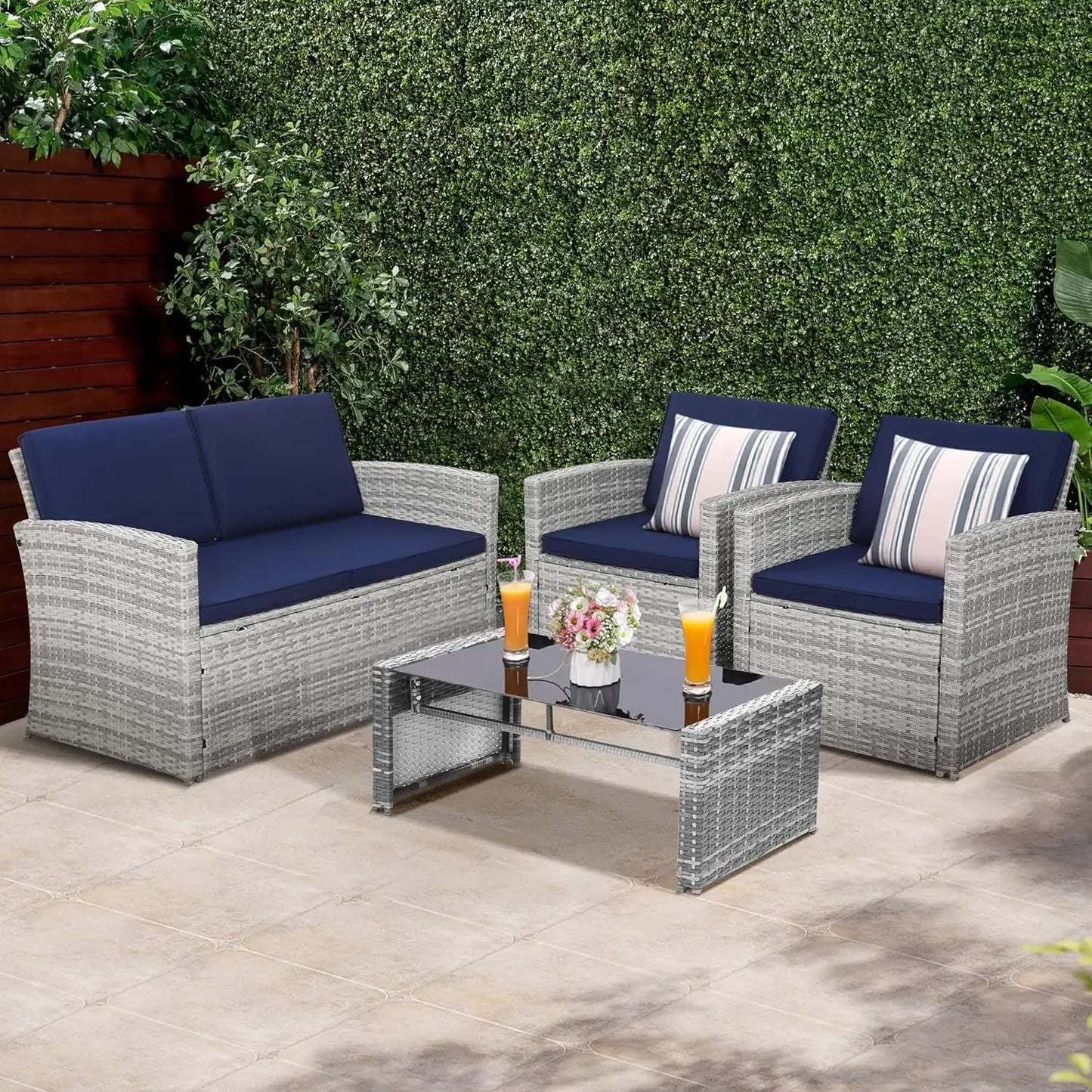 4 Pieces Patio Conversation Set,