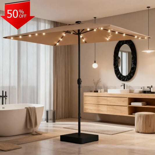 Double Sided Patio Umbrella With Solar Lights