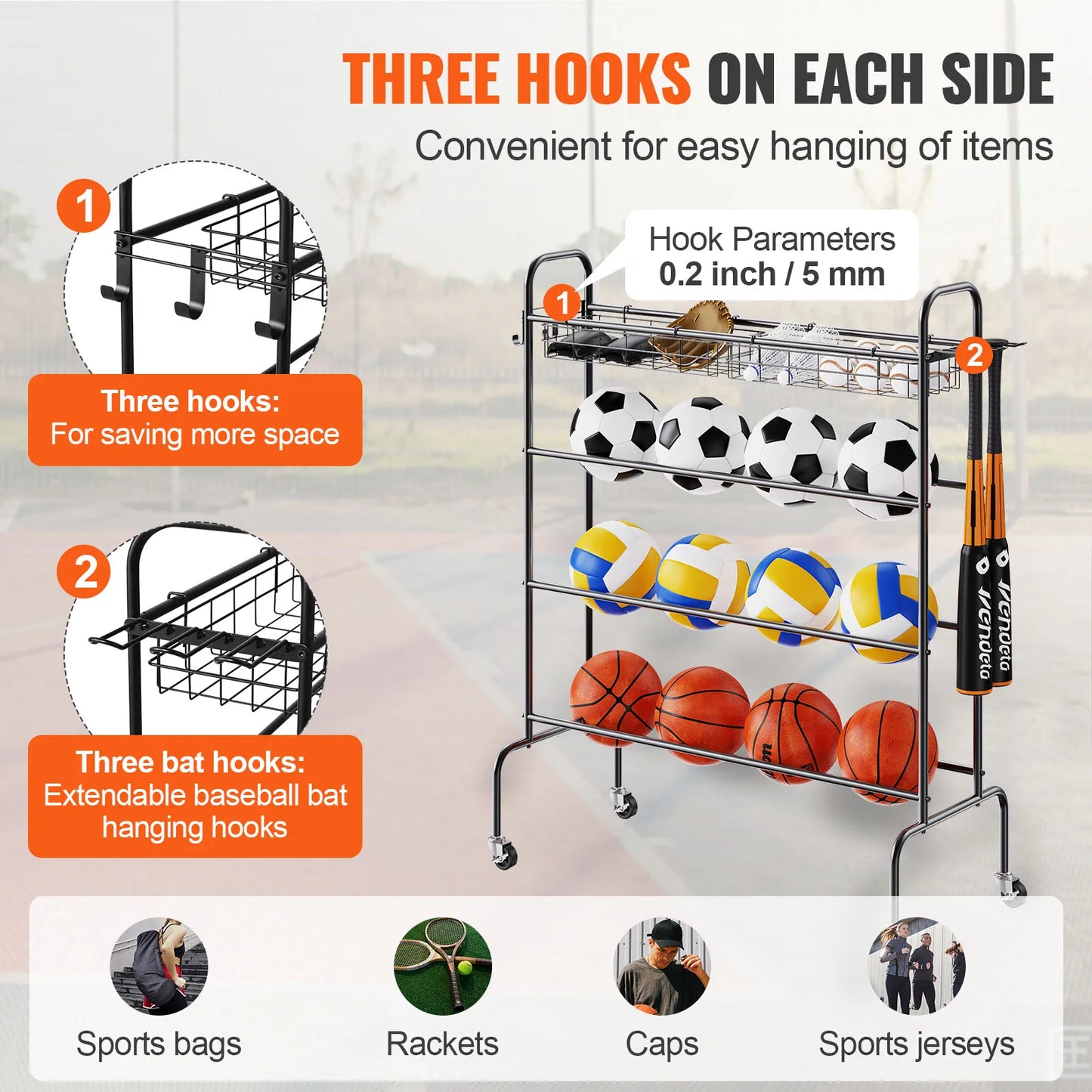 VEVOR 4-Layer Rolling Basketball Rack And Shooting Stand